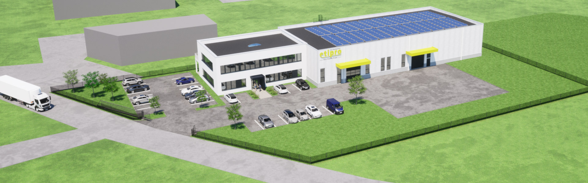 Planungsansicht des neuen Firmensitzes der Etipro GmbH in Pichl